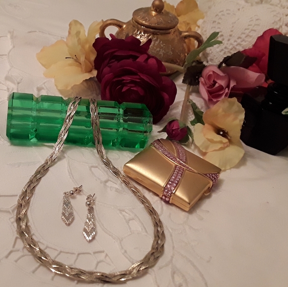 Jewelry - VTG. 925 STERLING VERMEIL HERRINGBONE NECK & EAR